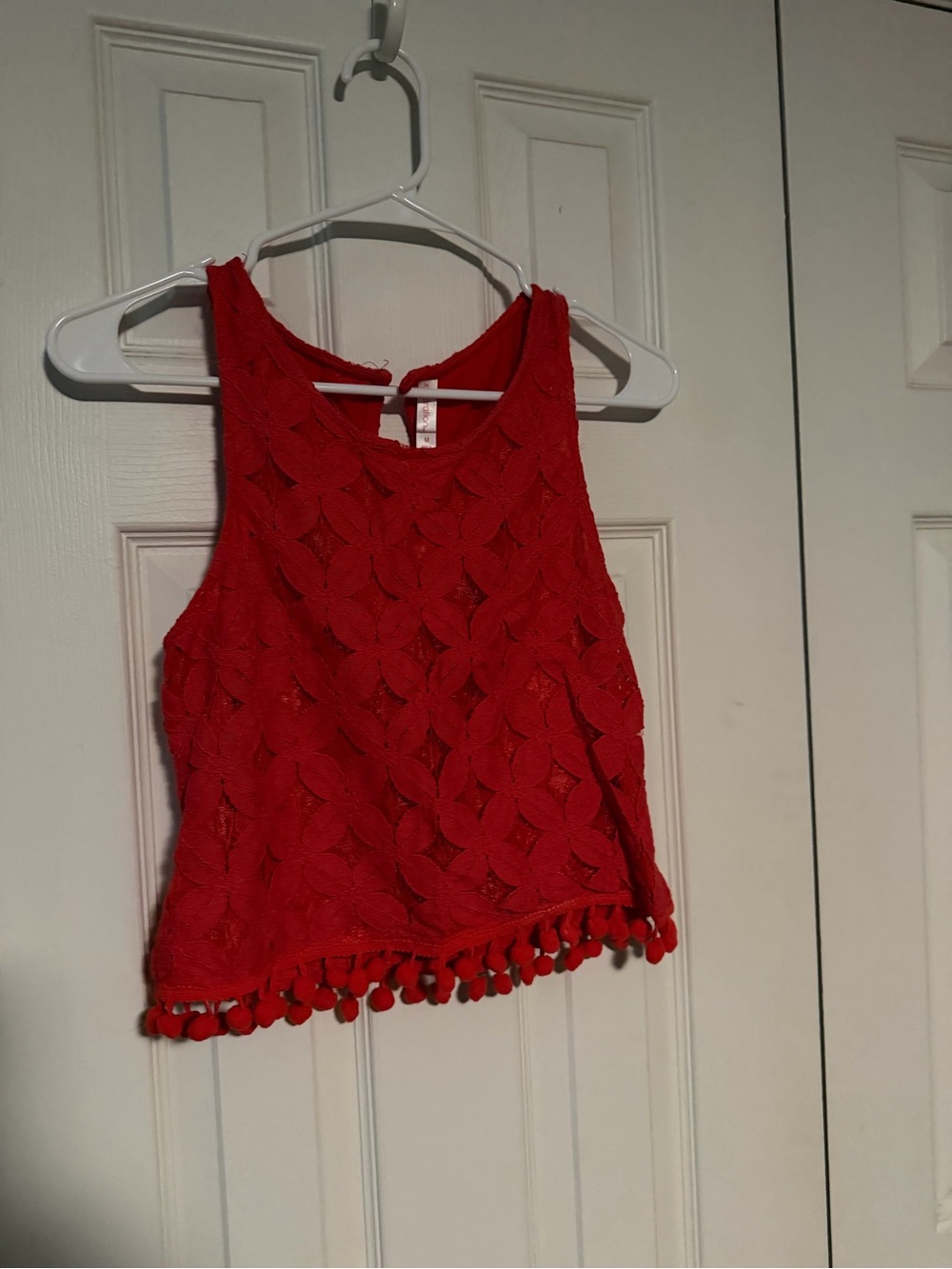 Xhilaration Red Crochet Pom-Pom Crop Top